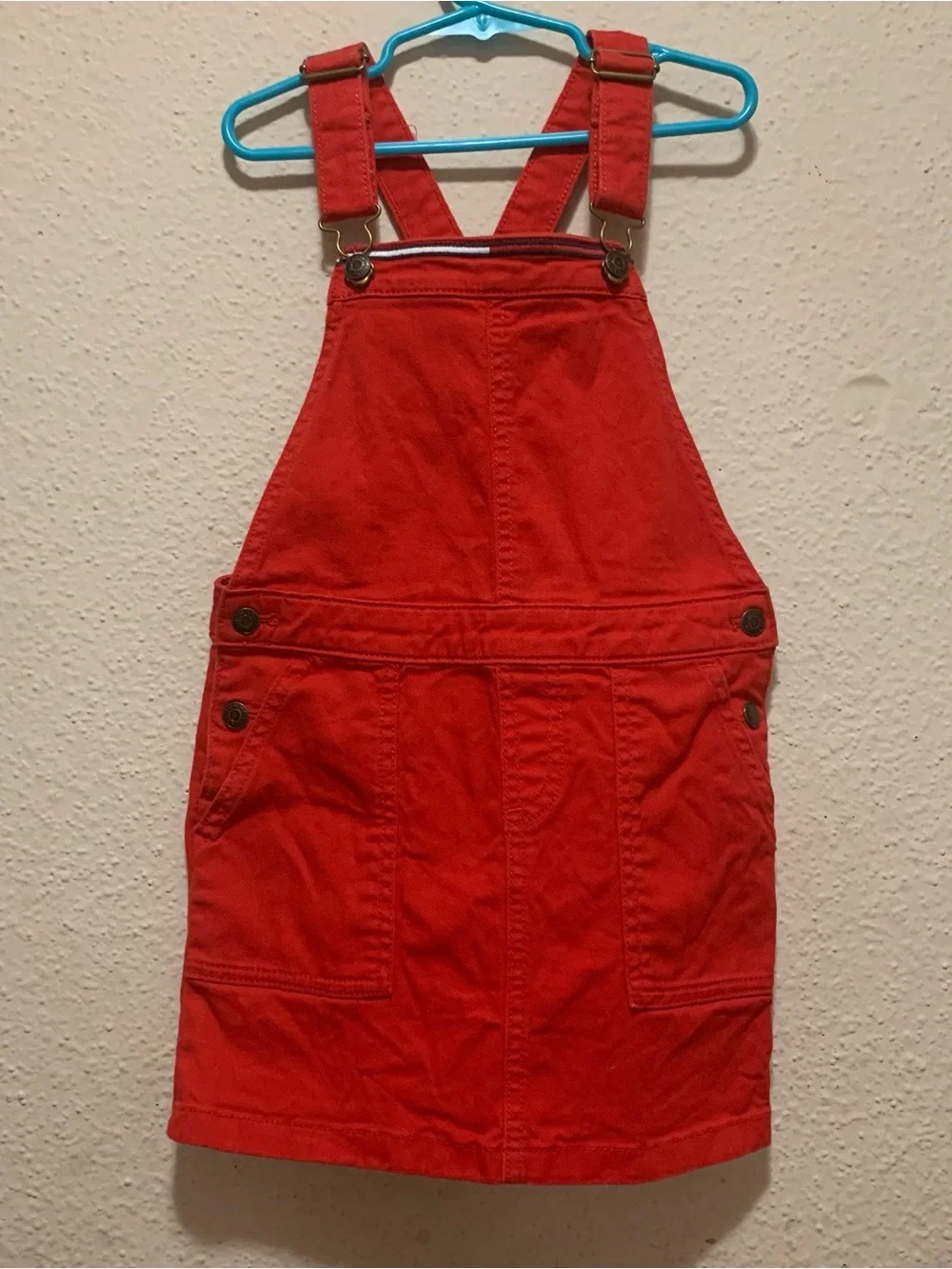 Tommy Hilfiger Red Denim Overall Skirt Dress Girls Size 7 Cotton Blend
